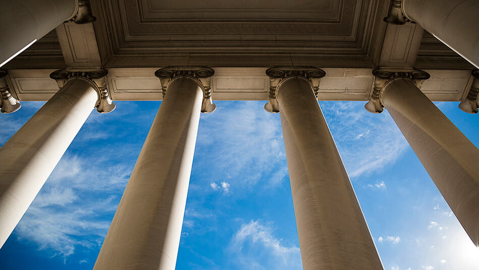Columns on a government building where tax proposals are frequently discussed.