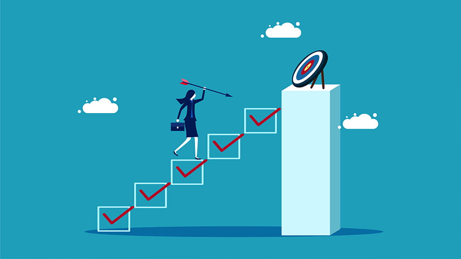 Graphic of a person climbing the ladder toward the end goal as workforce diversification takes a leap forward.