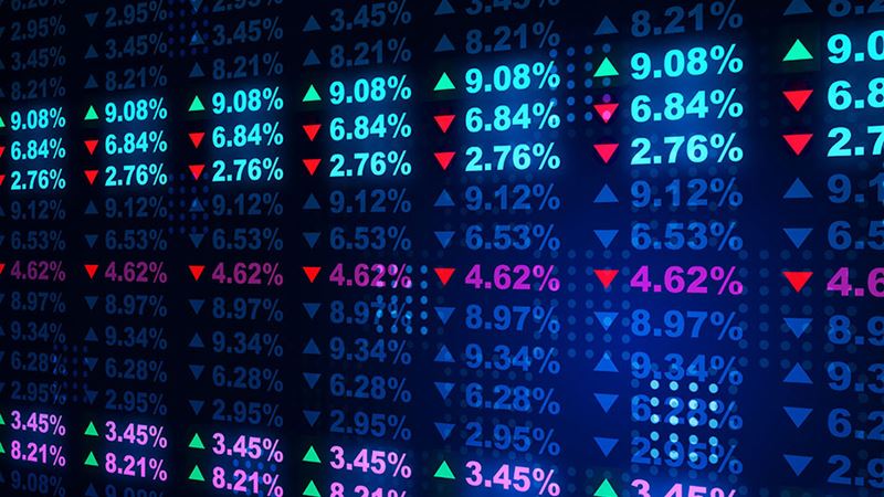 Digital rates board showing falling rates