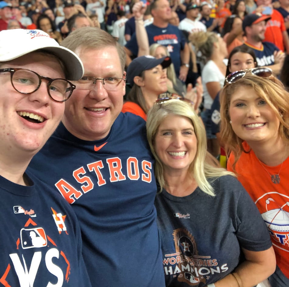 Stacy Kymes and his family at an Astros game
